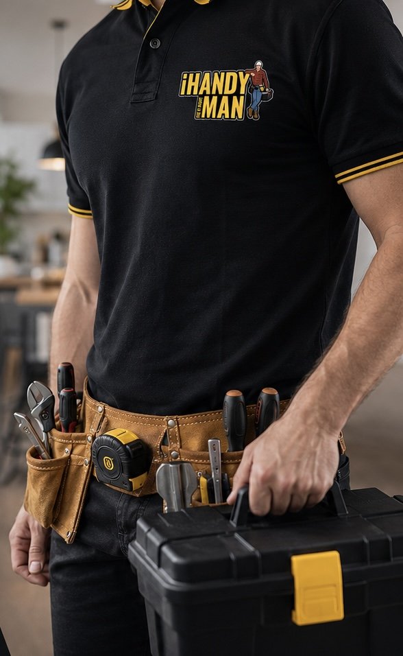 iHandyMan technician with tool belt and toolbox